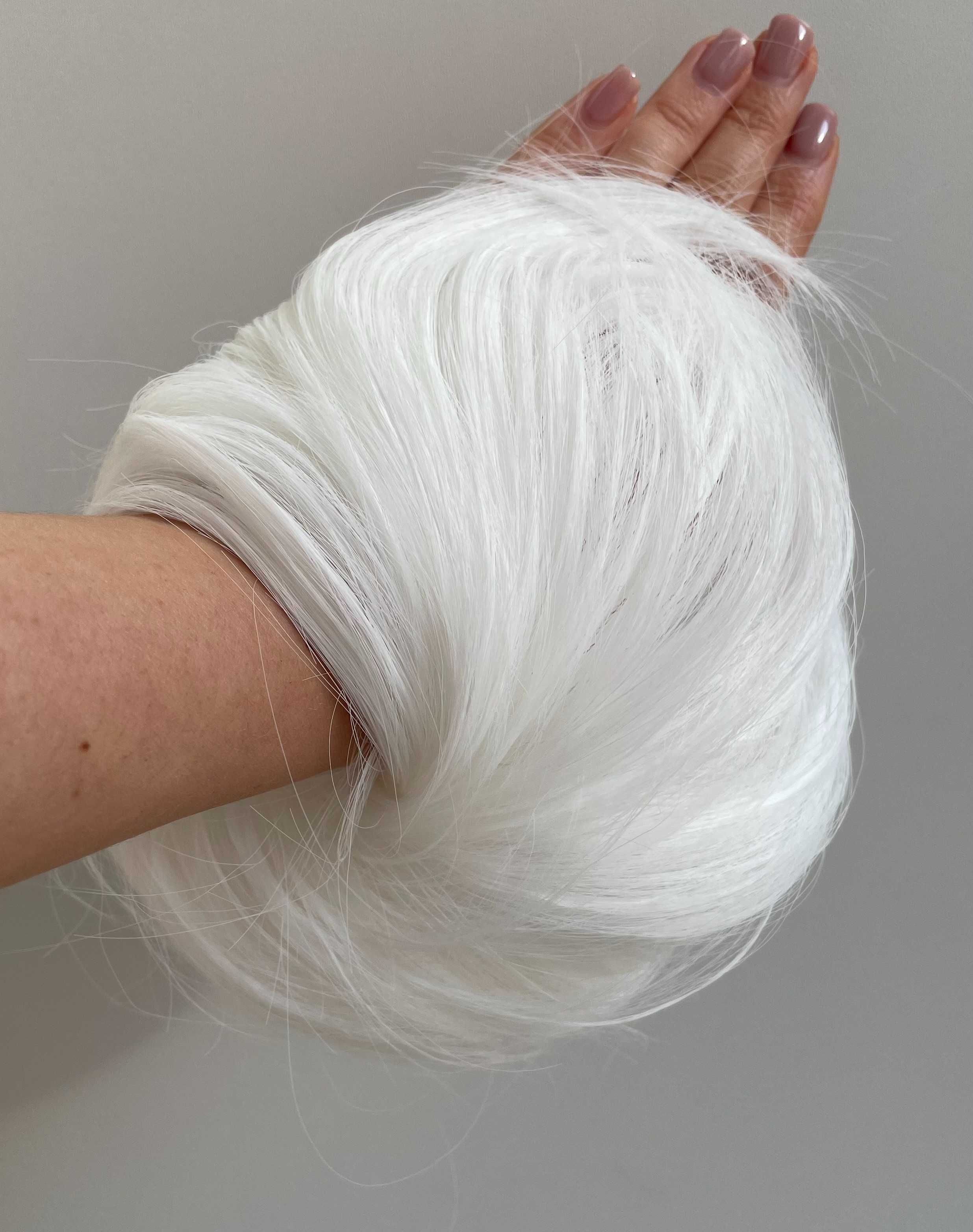 DOCZEPIANY KOK NA GUMCE doczepiane włosy 60A - Albinowski biały blond