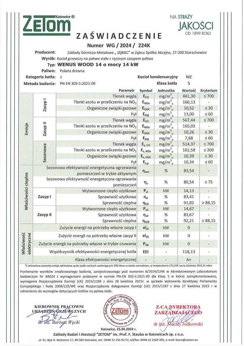 Pakiet - kocioł na drewno Zębiec Wenus Wood 14 kW + bufor HS B0 800