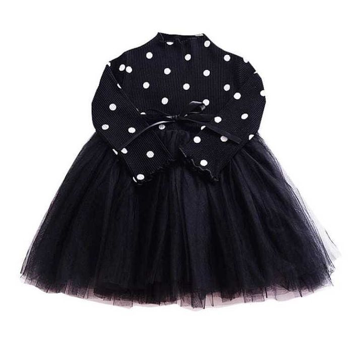 Puszysta czarna tiulowa sukienka w kropki dla dziewczynki 68/74