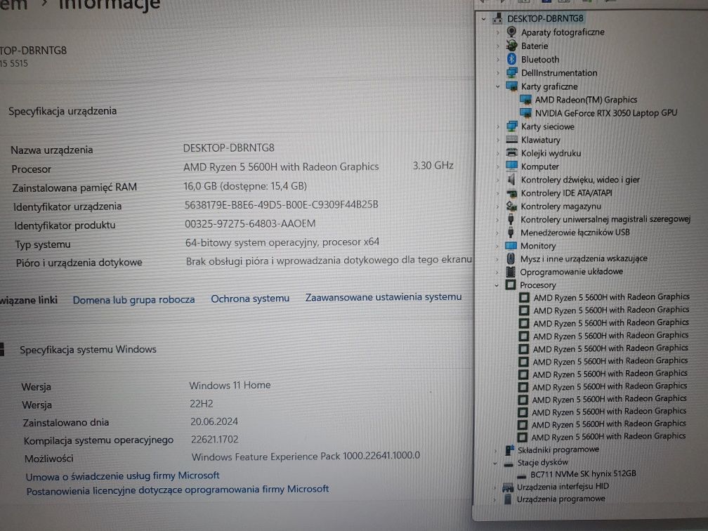 Laptop Dell G15 P105F Ryzen Edition 5600H 16/512SSD W11 RTX3050