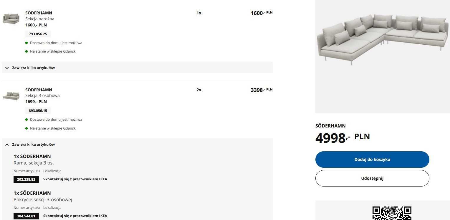 Sofa segmentowa SÖDERHAMN IKEA     Ustka