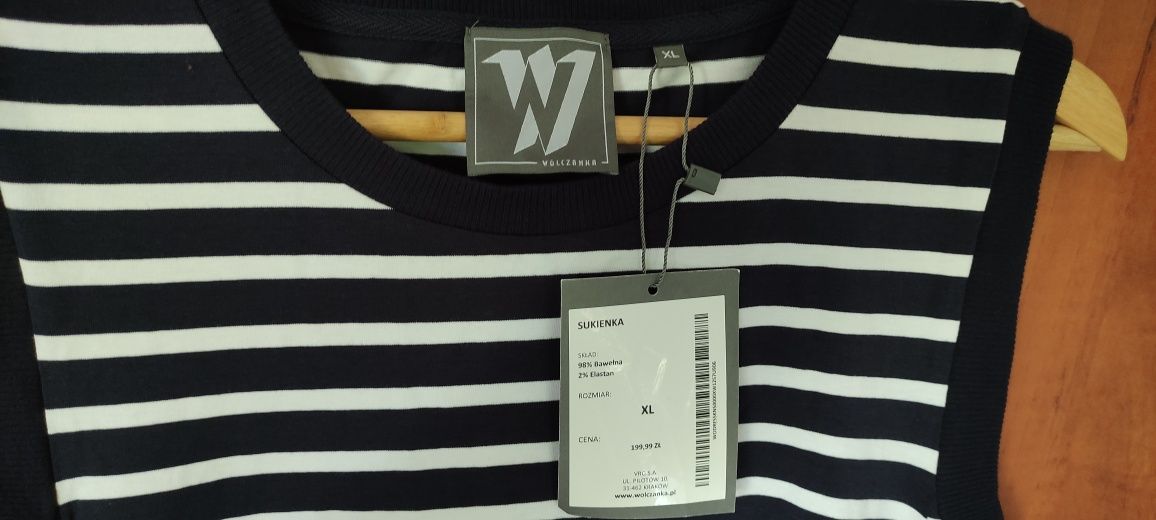 Sukienka w paski Wólczanka, r. XL, NOWA z metką