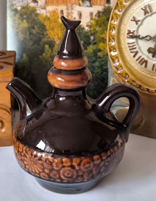 Lajkonik Cepelia karafka z kieliszkami piękna stara ceramika naklejka