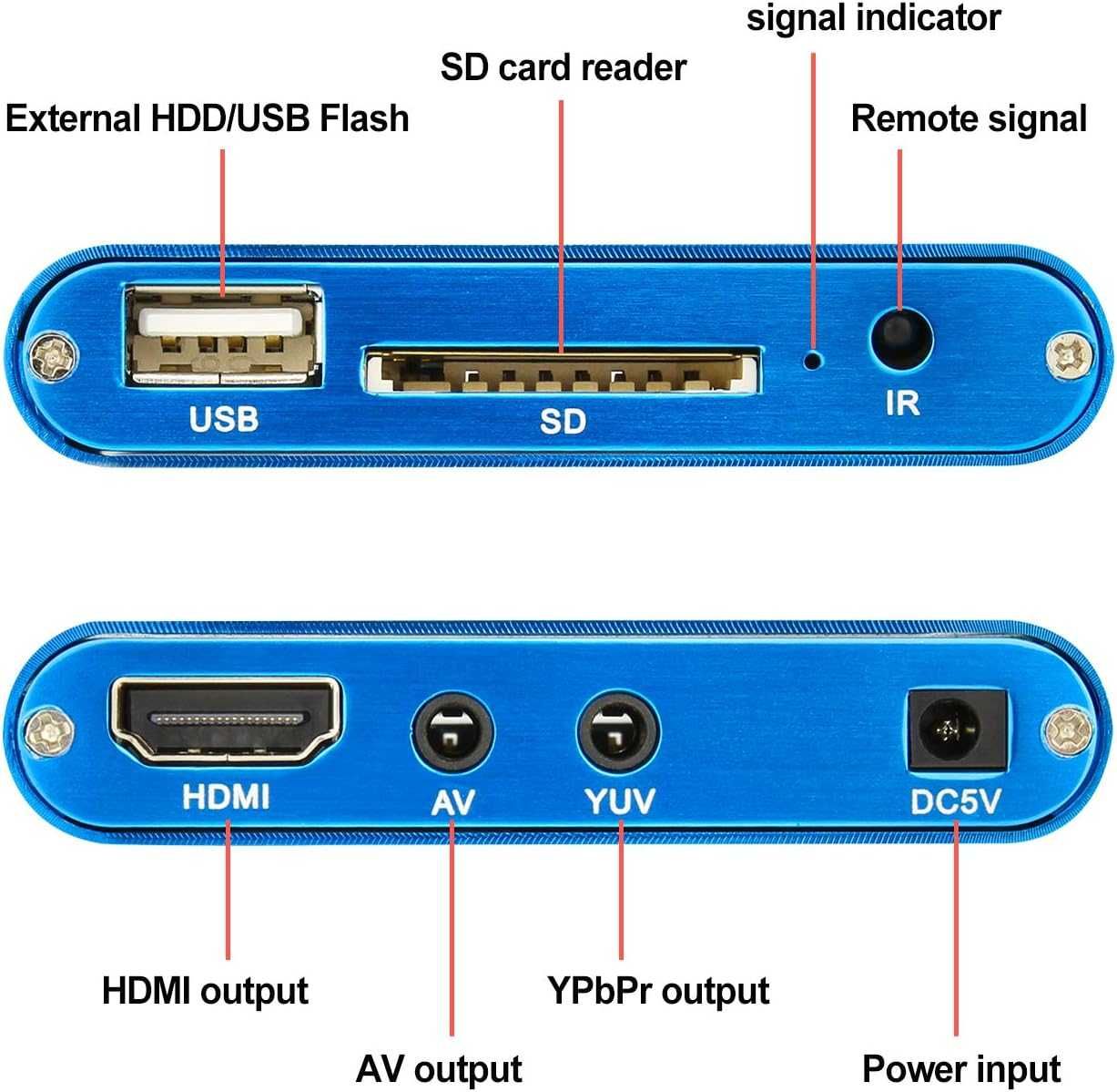 AGPTEK Mini 1080p Full HD cyfrowy odtwarzacz multimedialny z pilotem