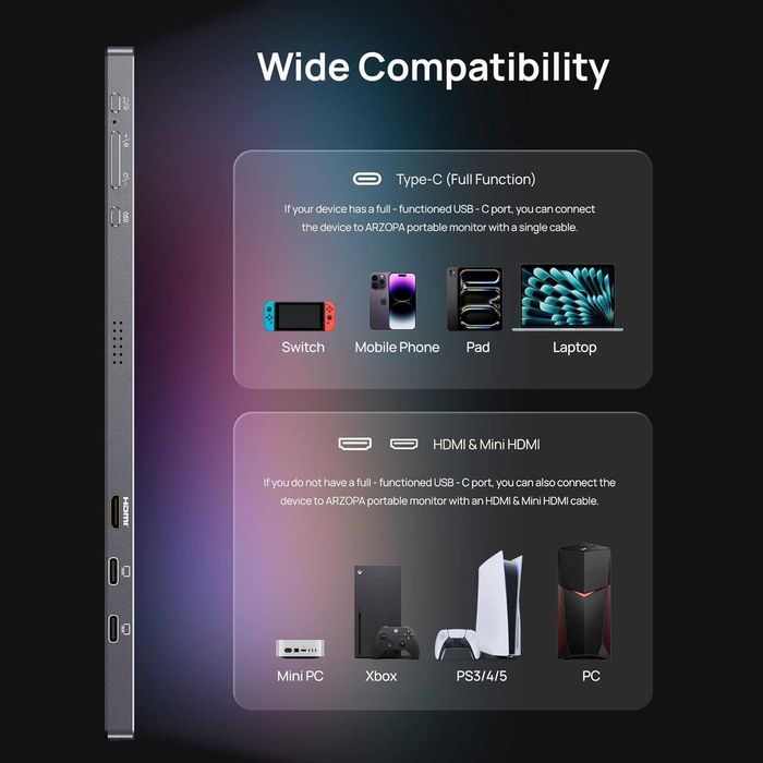 Портативний ігровий монітор ARZOPA Z3FC 16.1" Grey QHD 180Hz + чохол