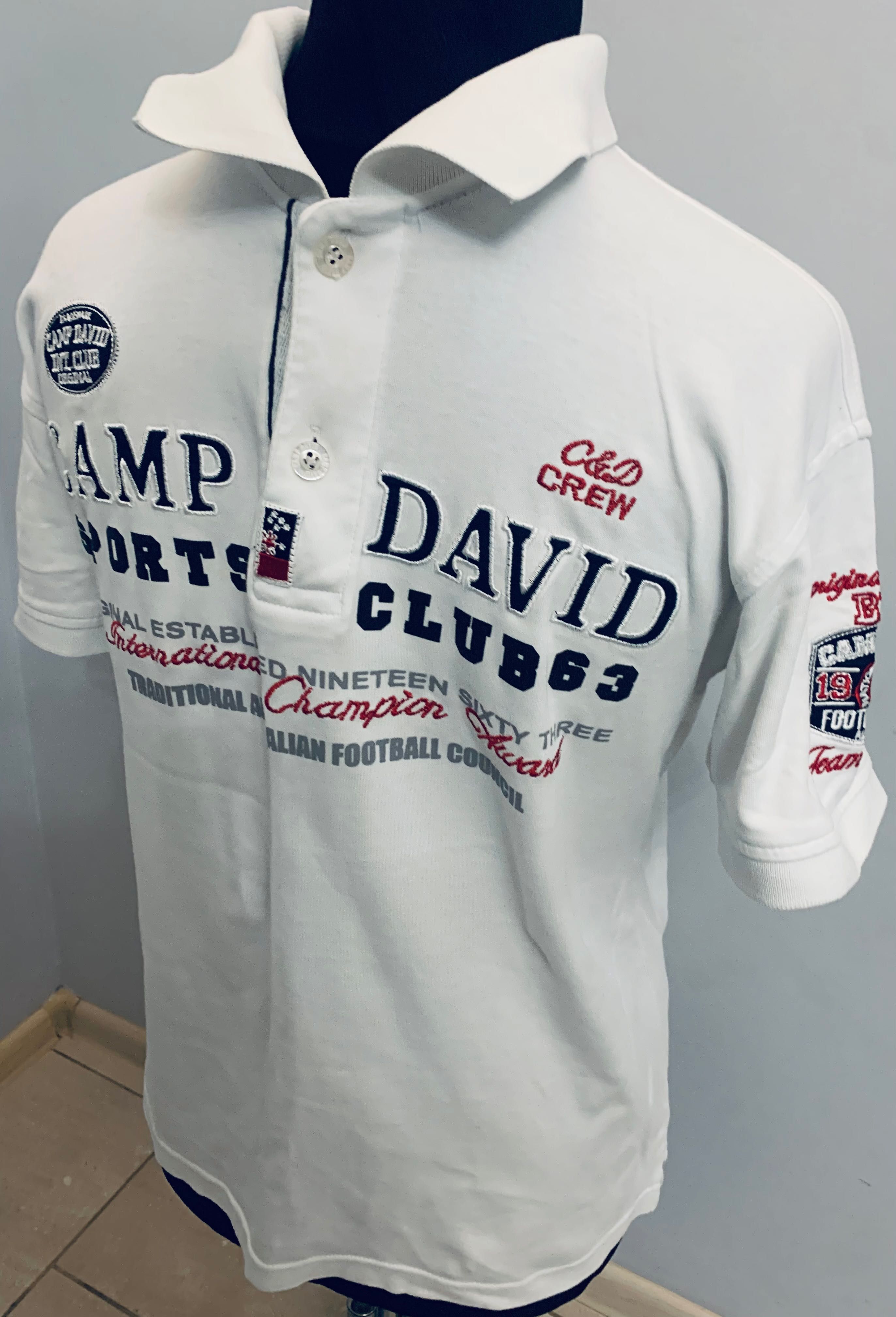 Camp David męska markowa koszulka polo, bawełna  L/M napisy i naszywki