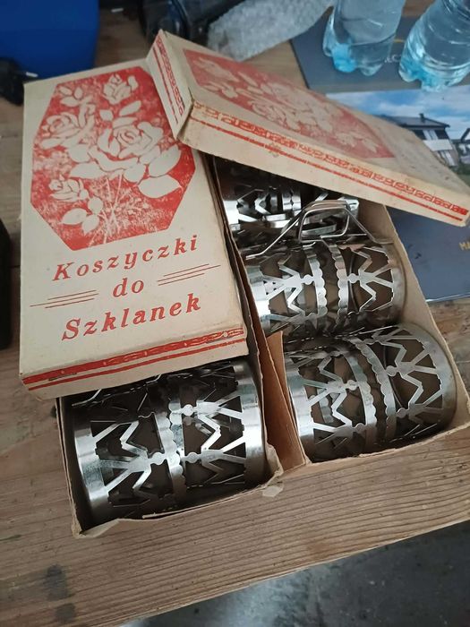 Koszyczki metalowe do szklanek. PRL.