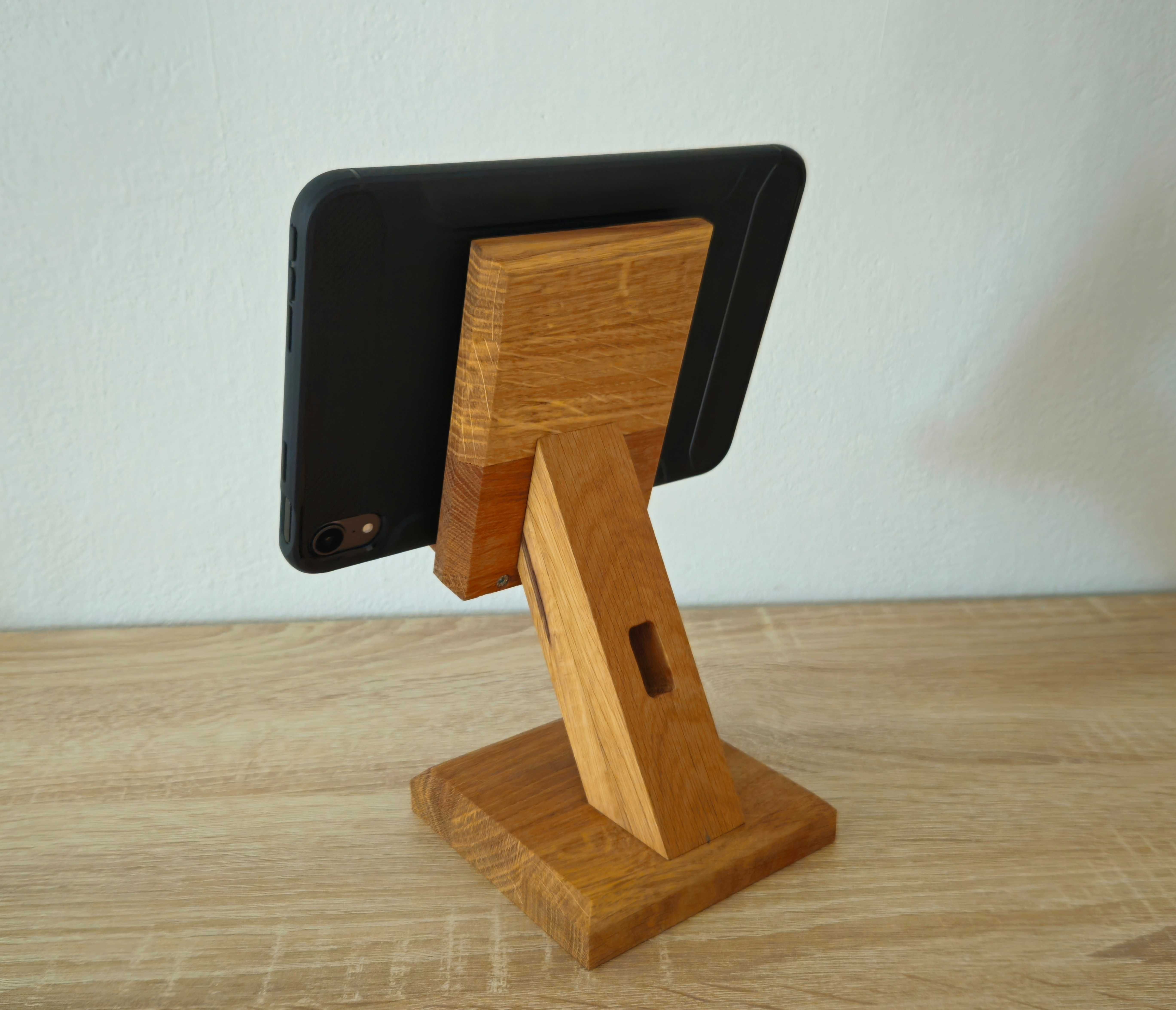 Stojak podstawka uchwyt na telefon tablet drewno dębowa solidna Olej X