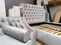 Łóżko tapicerowane pikowane Chesterfield chrom pinezki GLAMOUR welwet