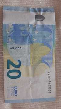 Nota Rara 20€ com erro de impressão.  Nota circulada em bom estado
