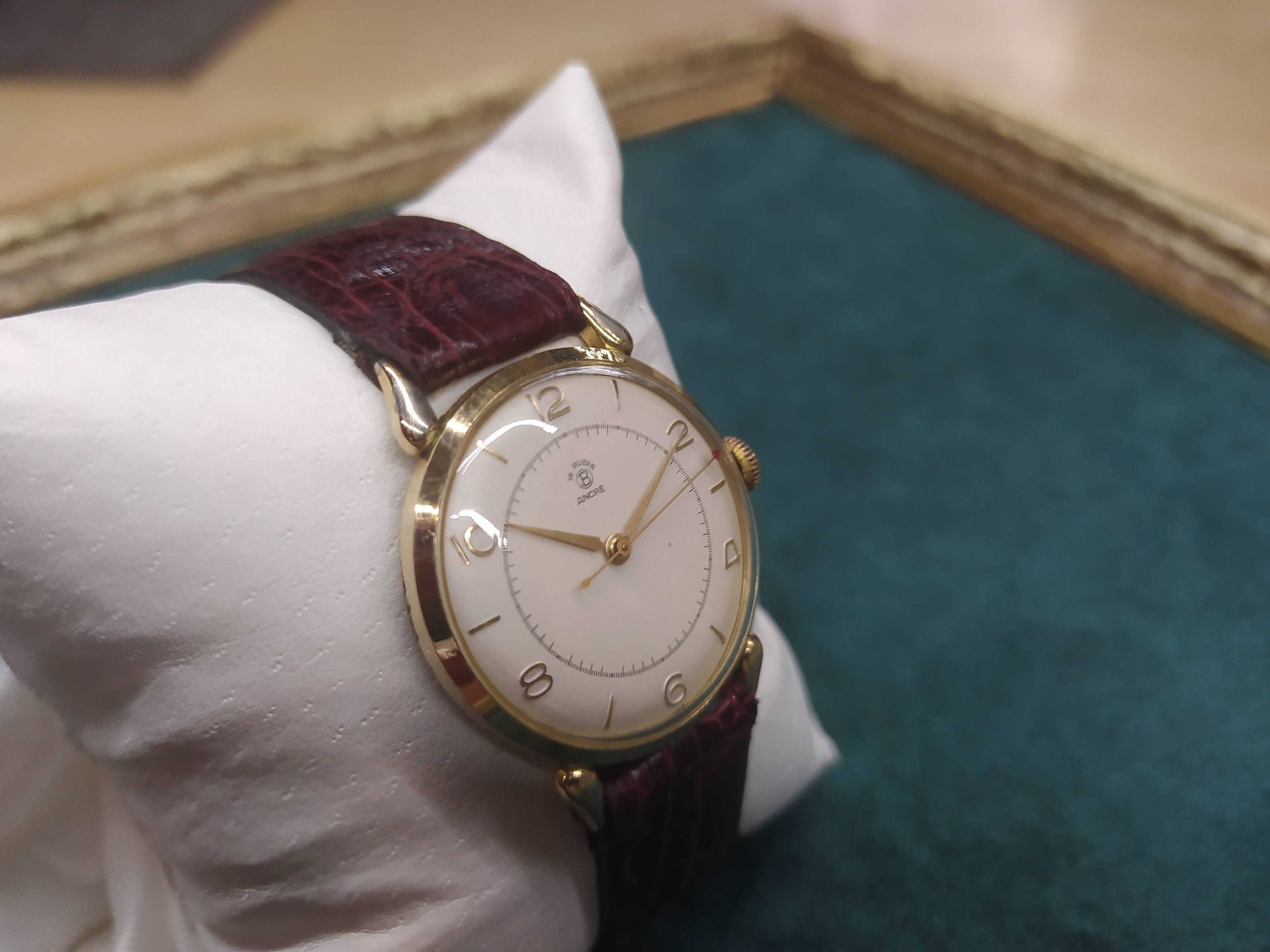 Piękny Zegarek Mechaniczny Ancre 16 Rubin Krab Złocony Vintage