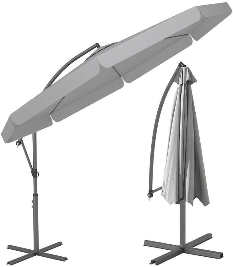 Parasol Ogrodowy Duży Składany Wysięgnik 350cm Szary Falbany Tarasowy