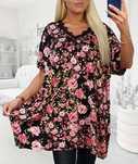 Bluzka, tunika plus size, dekolt koronka, 50/52/54/56 kwiaty