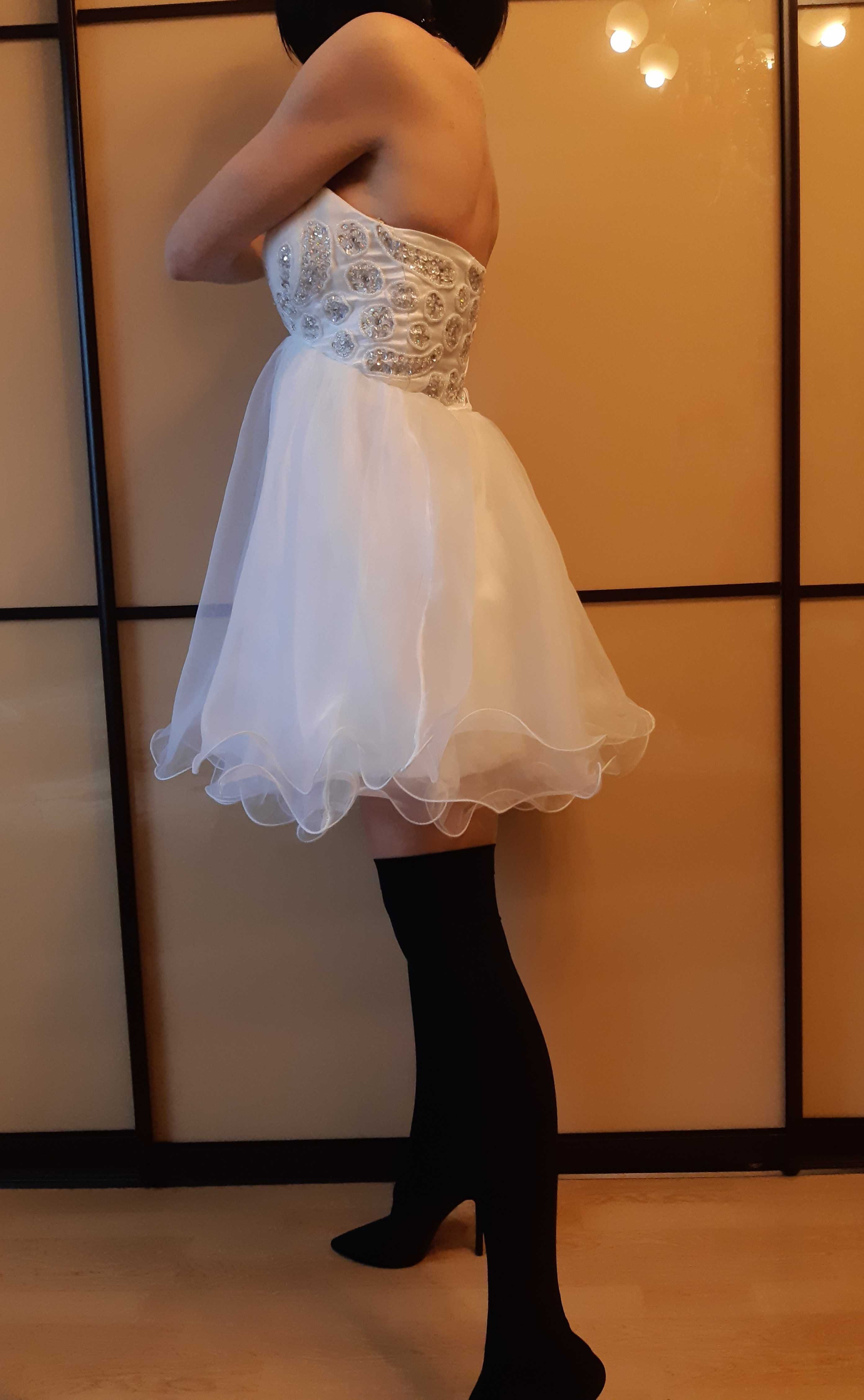 Короткое свадебное платье пышная юбка, с бисером пайетками grace karin