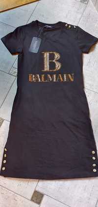 B śliczna czarna sukienka zdobiona kamienie logo bawełna guziki S M