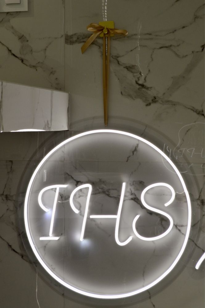 Neon, napis IHS, oświetlenie led, ledon