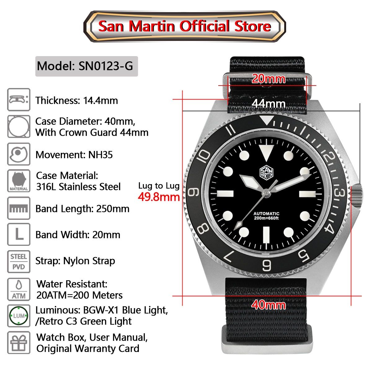 Новые часы Sanmartin SN0123-g gmt мужские механика san martin NH35