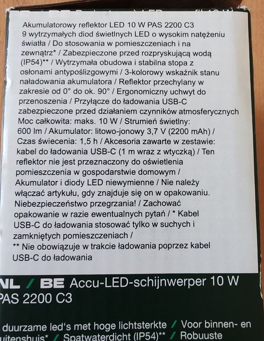 Parkside Reflektor, lampa Led