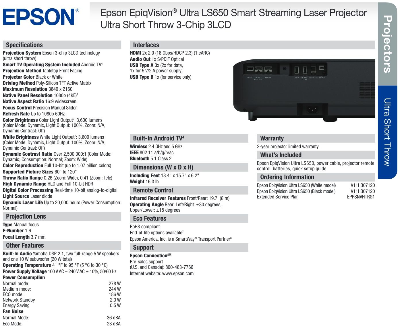 Лазерний смарт-проєктор 4K Epson EH-LS650