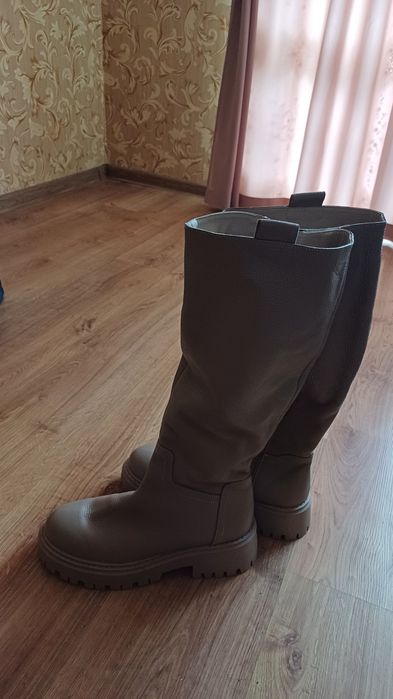 Кожані сапоги зимові