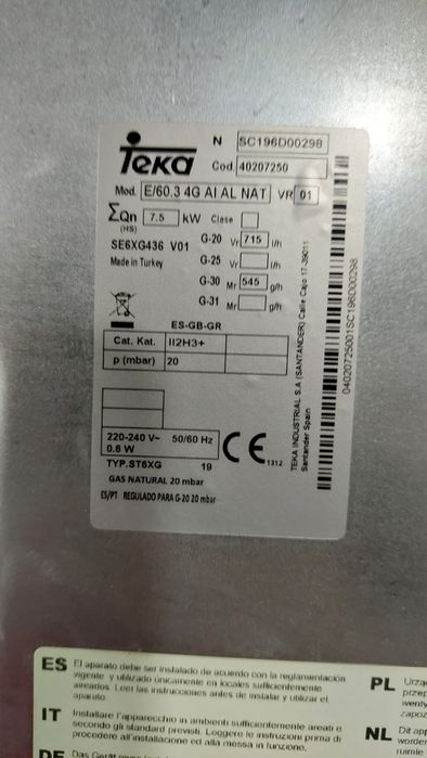 Placa Teka Gás E/60.3 4G AI AL