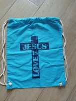 Worek z materiału "Jesus is love"