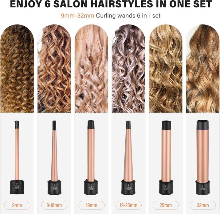 Lokówka do włosów 9-32 mm z różnymi końcówkami