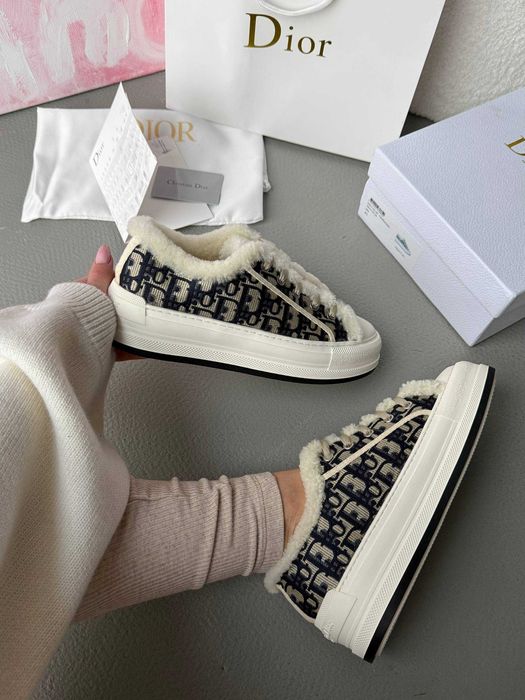 Dior Platform Sneakers Deep Blue Fur / Grey Fur