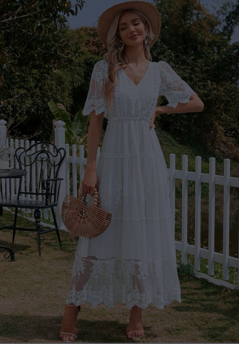 Sukienka biała koronkowa zwiewna Boho długa letnia elegancka nowa