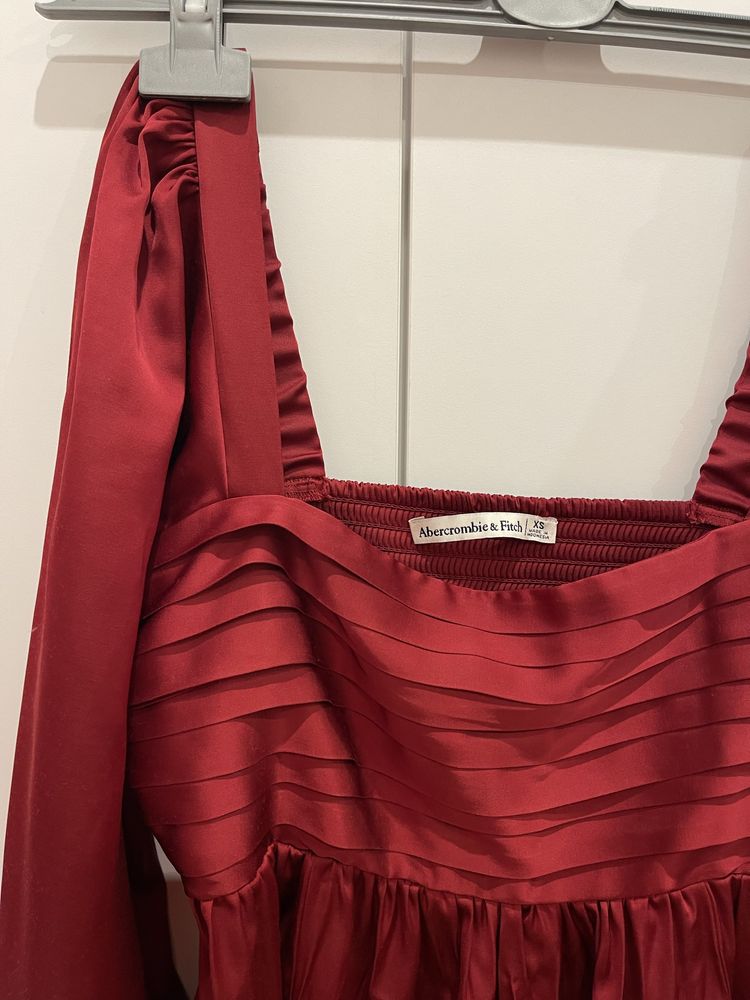 ABERCROMBIE & FITCH Bordowa Satynowa Sukienka Wizytowa, XS