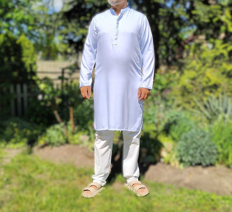Męska tunika orientalna L niebieska wiskoza kameez kurta Indie boho