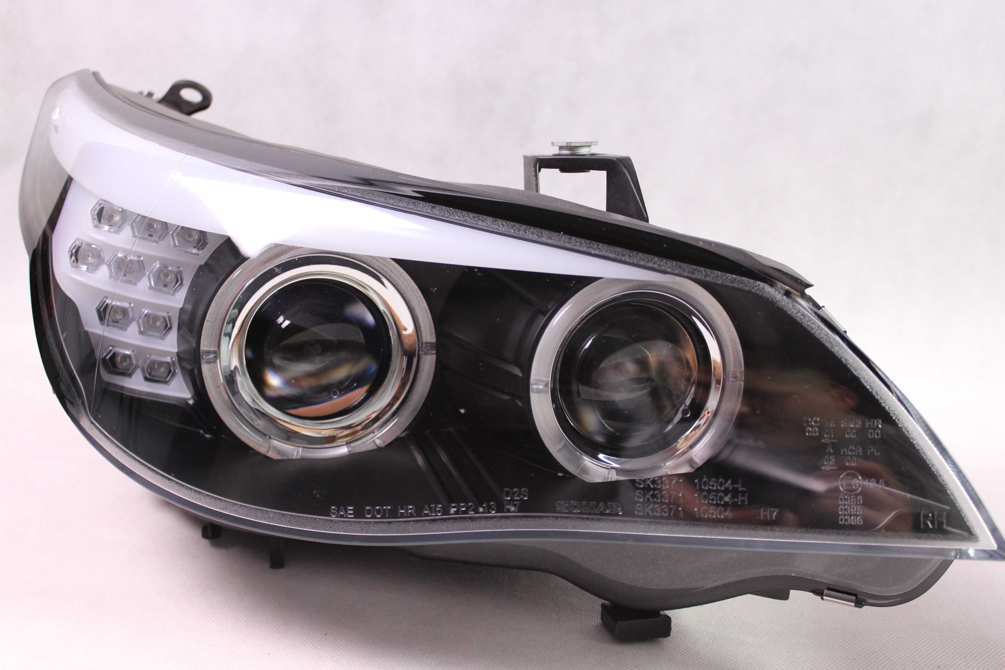 Lampy przednie przód BMW E60 E61 03-07 H7 RINGI LED NEON BLACK SMOKE
