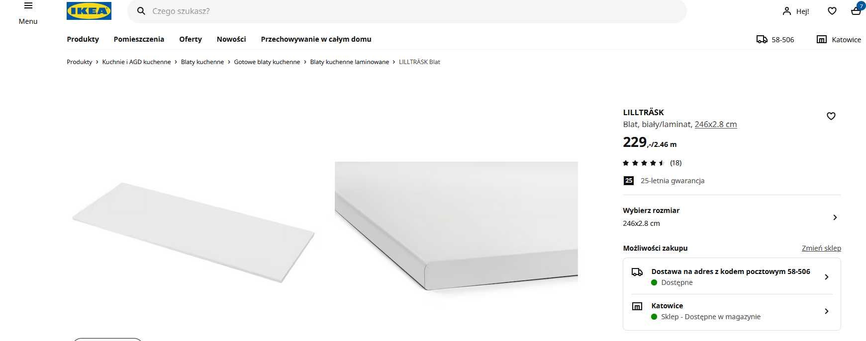 IKEA LILLTRÄSK Blat, biały/laminat, 246x2.8 cm