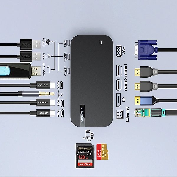 Hub Choetech M52 Usb-C - Usb-C Pd/Usb-C/Usb-A/Hdmi/Vga/Dp/Sd/Tf/Rj45/A