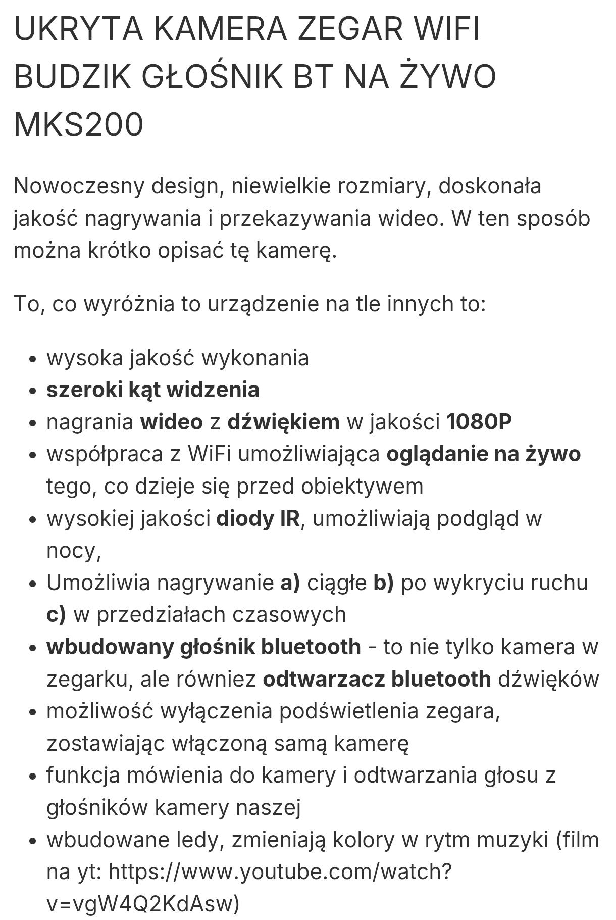 Ukryta Kamera Zegar Wifi Budzik Głośnik Bt Mks200