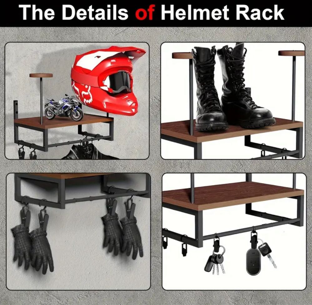 Suporte de Parede para Capacetes e Equipamento de Motociclismo