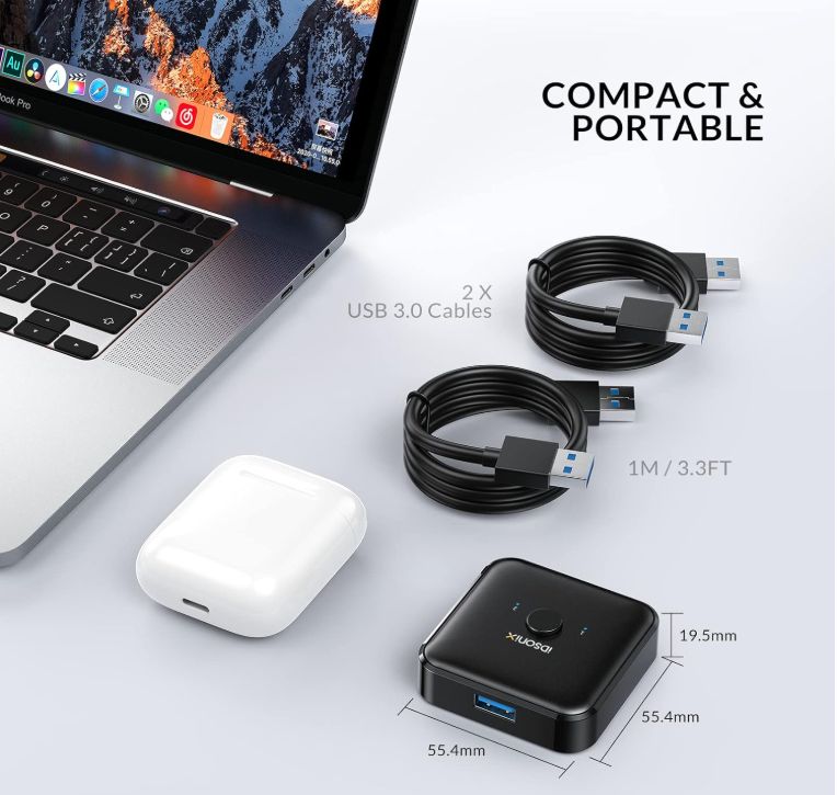 przełącznik usb 3.0 idsonix z dwoma wyjściami usb 2 w 1 x