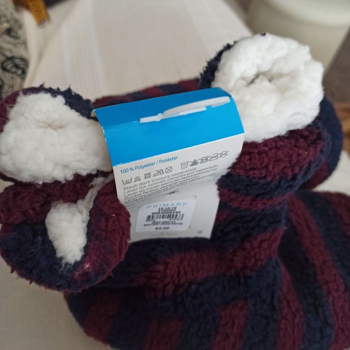 Pantufas unisexo azul e bordeaux as riscas com pêlo por dentro 37-40