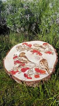 Plaster drewna, drewniane, obraz, ptaki, handmade, wypalanie ręczne