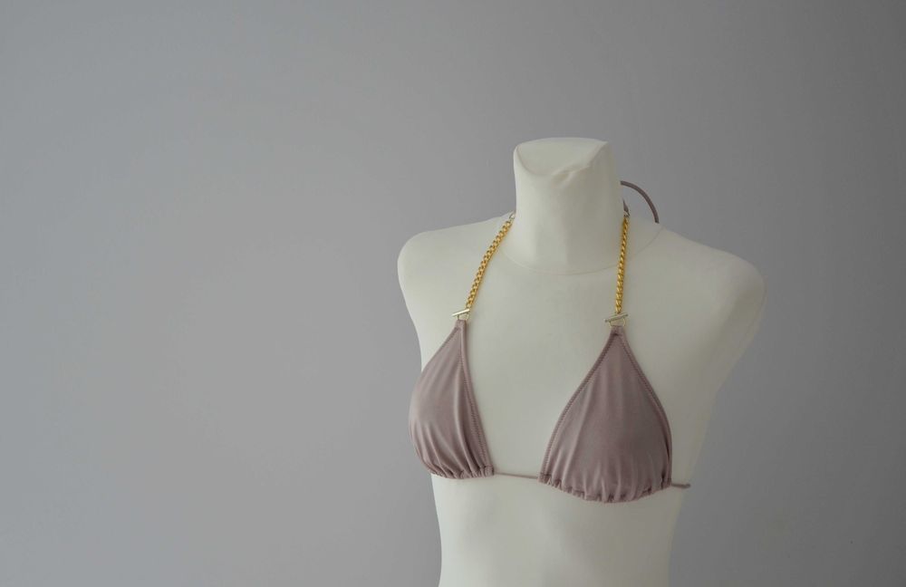 Calzedonia fioletowy liliowy satynowy strój kąpielowy bikini 75B 36 S