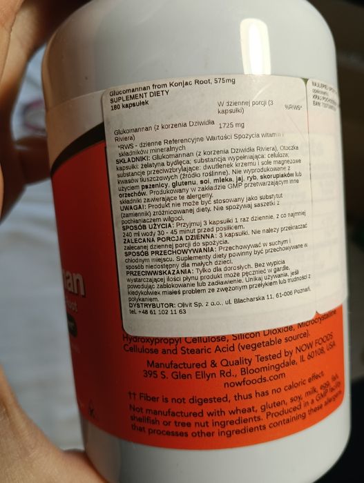 Glucomannan Now, 180 tabletek! z korzenia Dziwidła Riviera