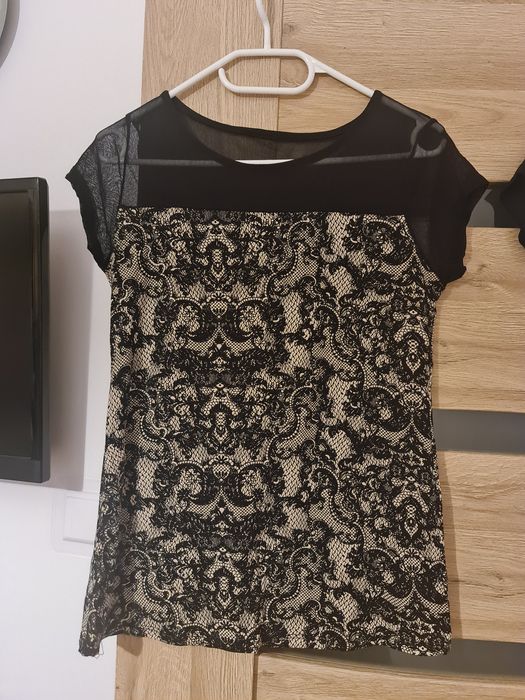 Paka 3 eleganckie bluzki krótki rękaw S 36 czarna nowa