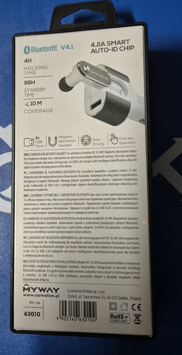 Ładowarka 12V 24V 4.2A + słuchawka Bluetooth