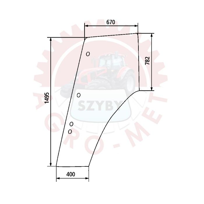 szyba drzwi prawe do ciągnika Ford seria 70 ACX279