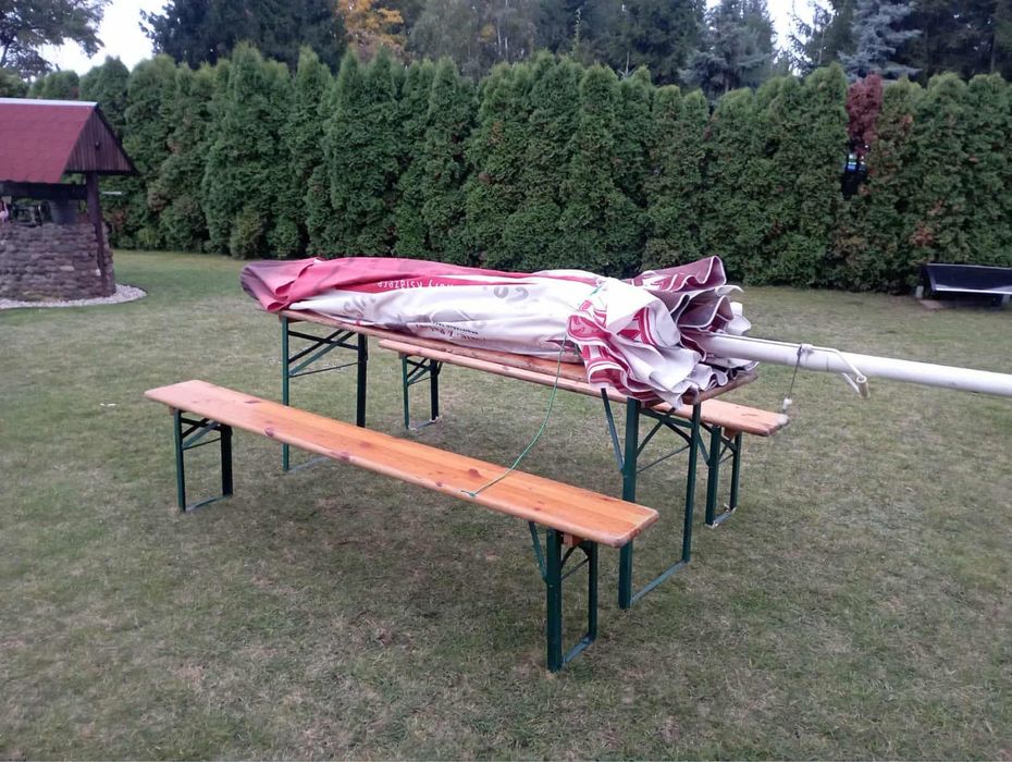 Zestaw plenerowo ogrodowy duzy stół 2 ławy
