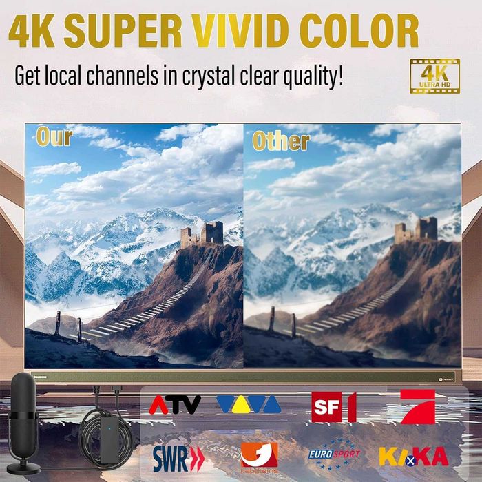 Yeerain antena DVB-T2 telewizyja naziemna kabel 5m czarna HEVC 4K USB