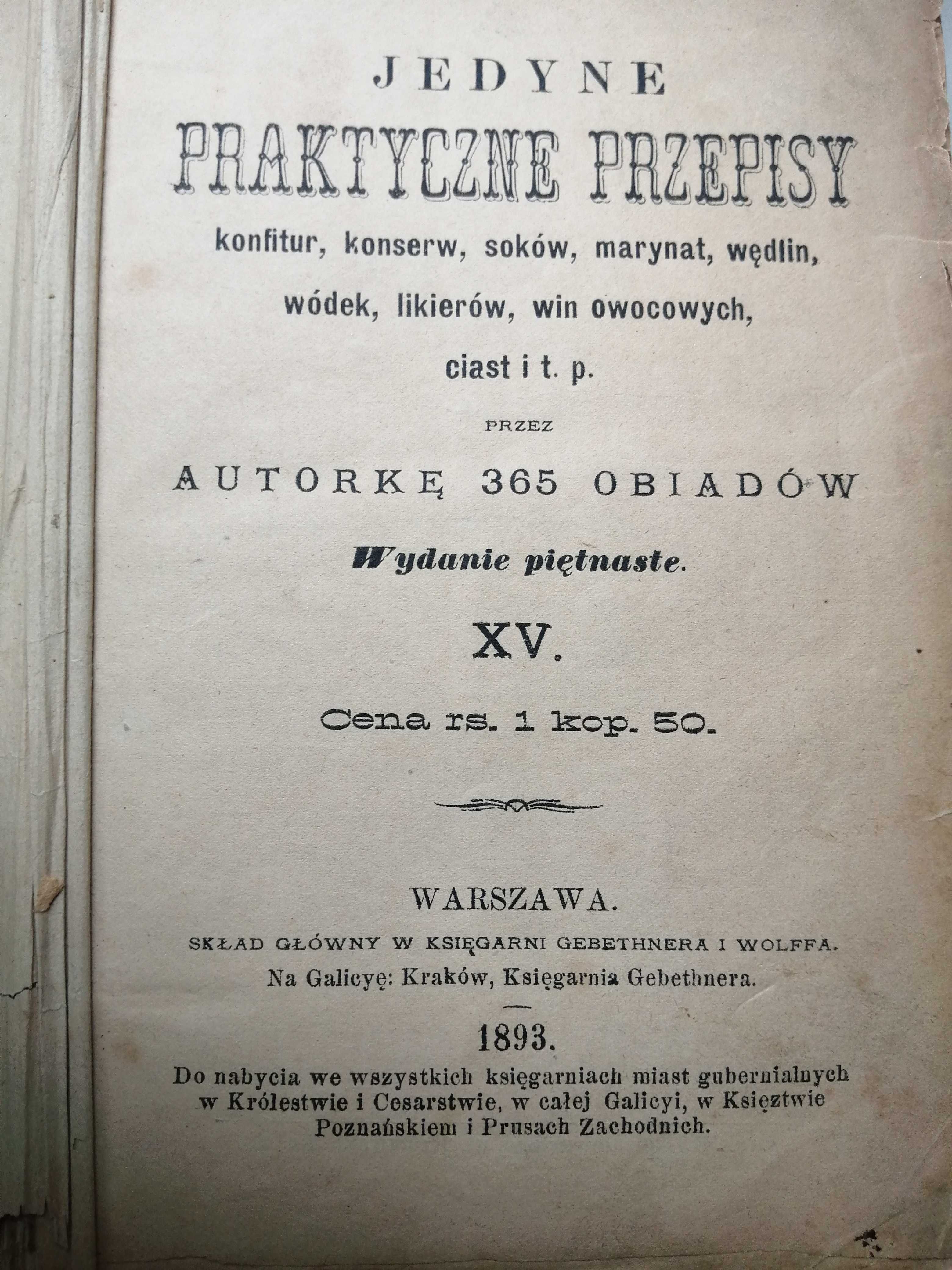 1893r przepisy kuchnia Warszawa Kraków Lucyna Ćwierczakiewczówna