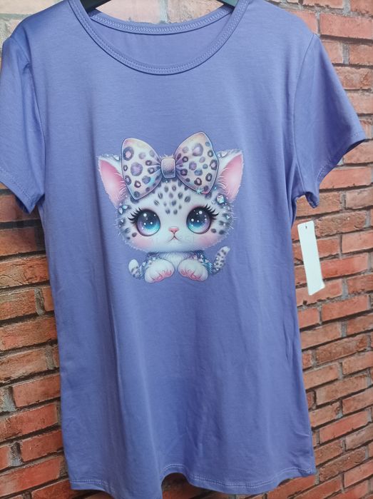 Wyprzedaż Fioletowa koszulka z kotkiem 164