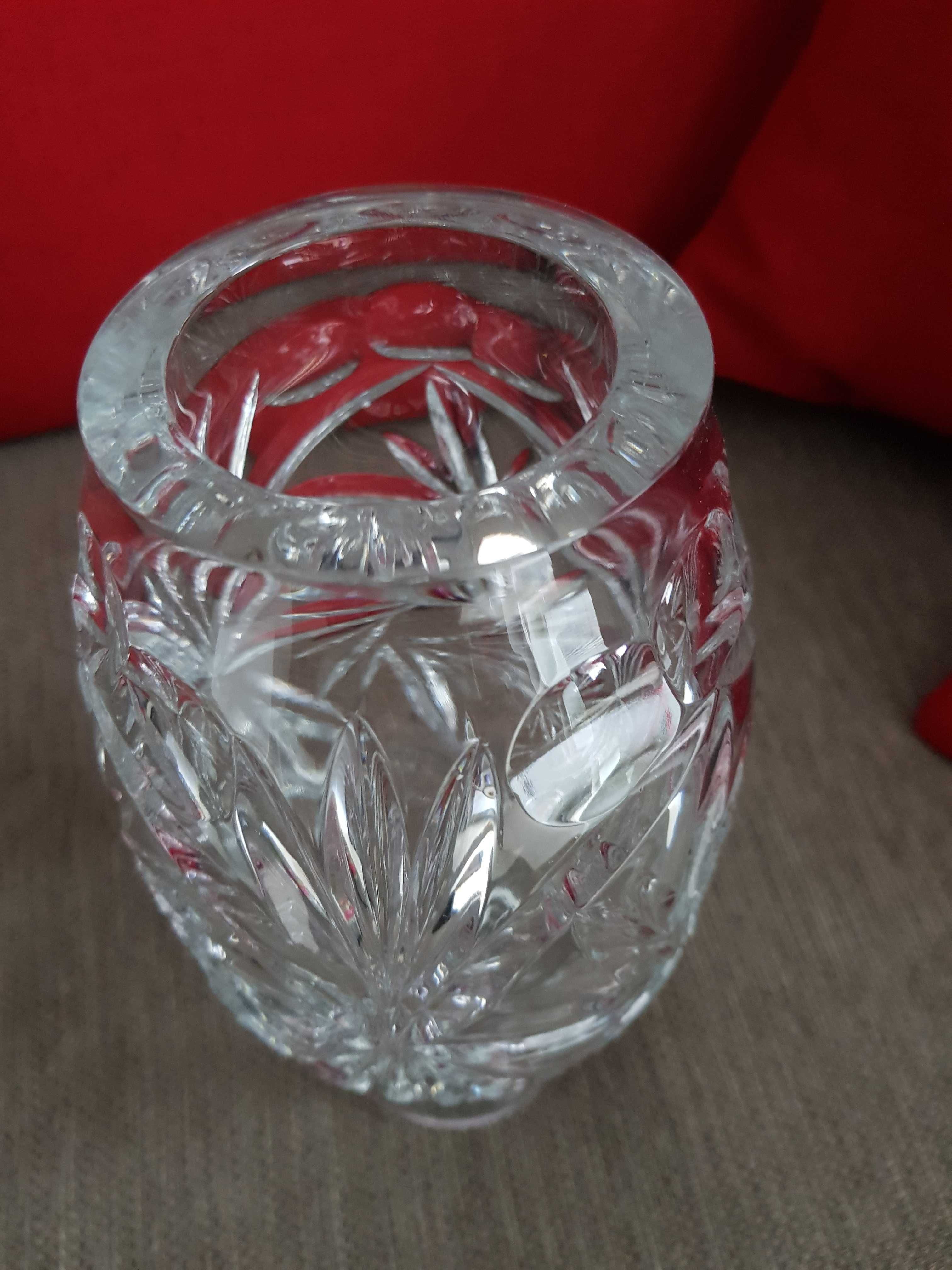 Vintage PRL Nowy kryształowy wazon z grubego szkła