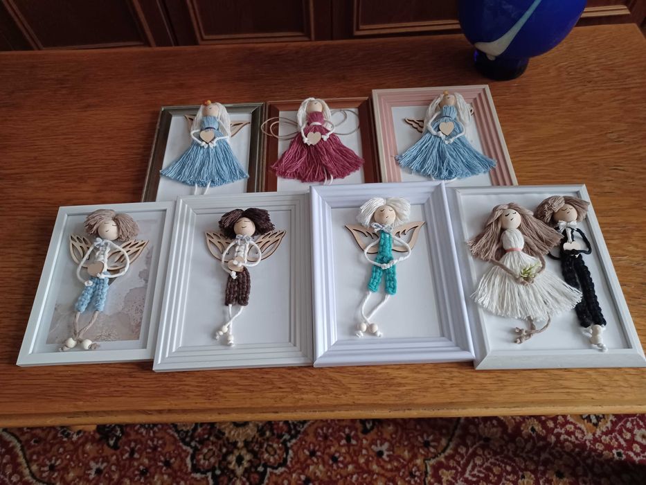 Anioły w ramce makrama chłopaki i dziewczyny dla par